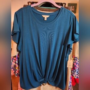 Time and Tru Blue Short Sleeve Twist Top